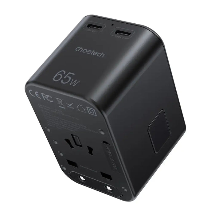 Choetech PD5009-BK GaN EU/US/UK/AU Travel Adapter 2x USB-C USB-A 65W PD - Black - Cell phone USB charger<<<HurtelXML