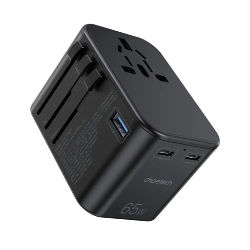 Choetech PD5009-BK GaN EU/US/UK/AU Travel Adapter 2x USB-C USB-A 65W PD - Black - Cell phone USB charger<<<HurtelXML