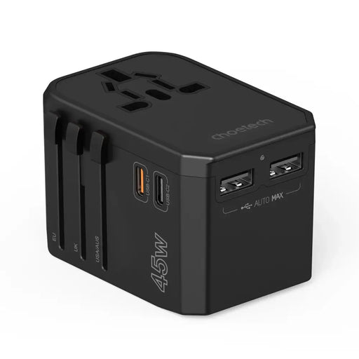 Choetech PD6045 USB-C USB-A 45W GaN Travel Charger with US EU UK AU Plugs - Black - Cell phone USB charger<<<HurtelXML