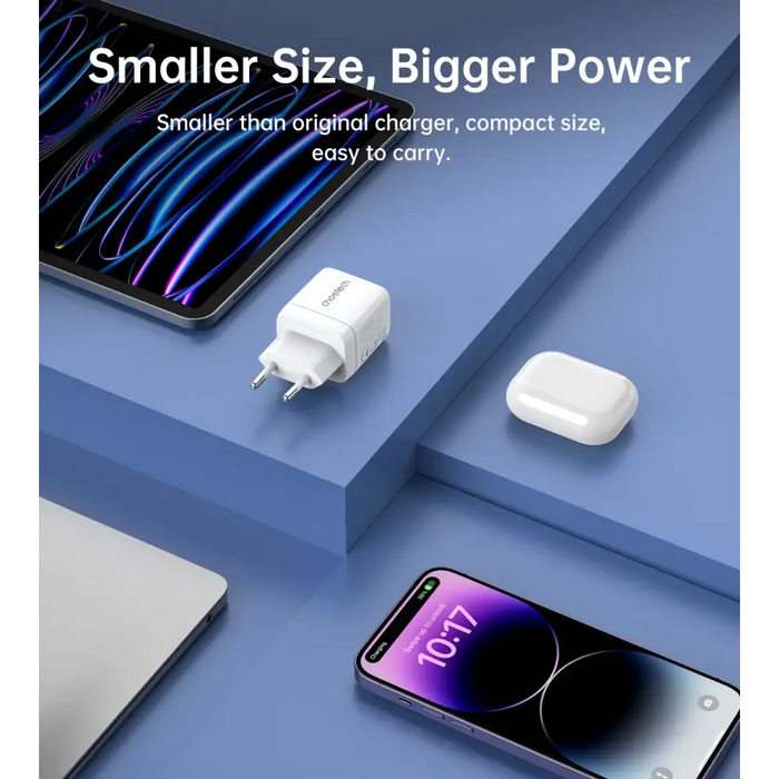Choetech PD6051 2x USB-C PD 35W GaN wall charger with display - white - Cell phone USB charger<<<HurtelXML