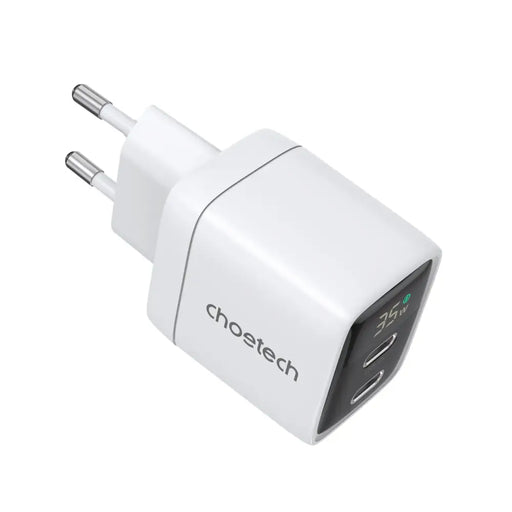 Choetech PD6051 2x USB-C PD 35W GaN wall charger with display - white - Cell phone USB charger<<<HurtelXML