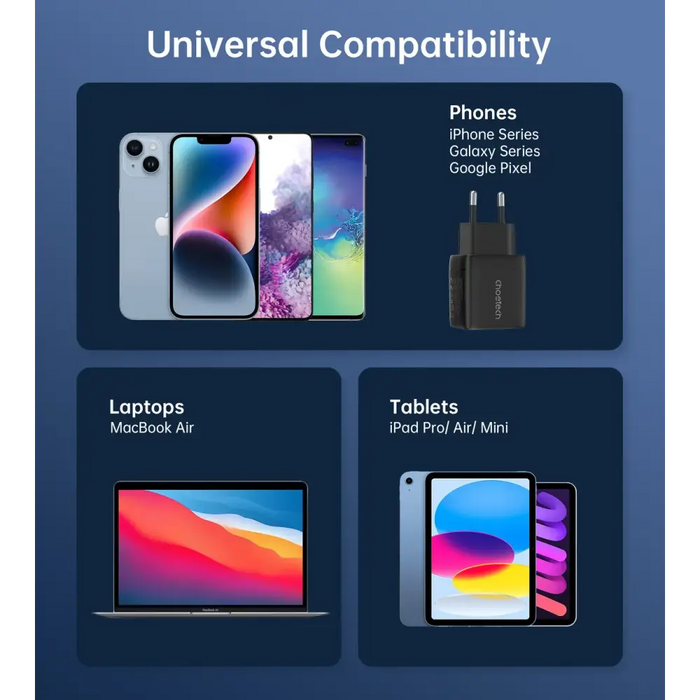 Choetech PD6052 USB-C USB-A PD 35W GaN wall charger with display - black - Cell phone USB charger<<<HurtelXML