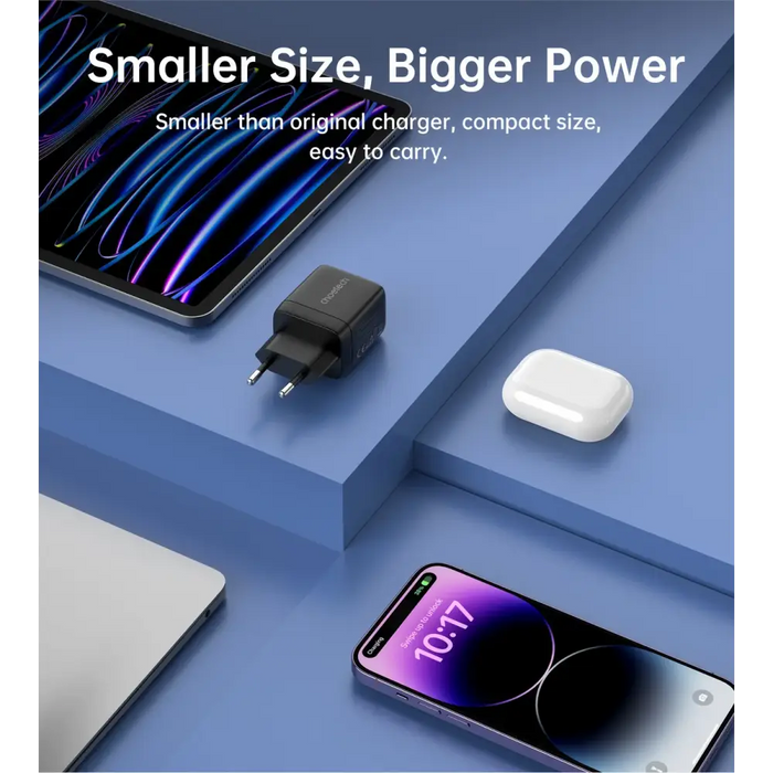 Choetech PD6052 USB-C USB-A PD 35W GaN wall charger with display - black - Cell phone USB charger<<<HurtelXML