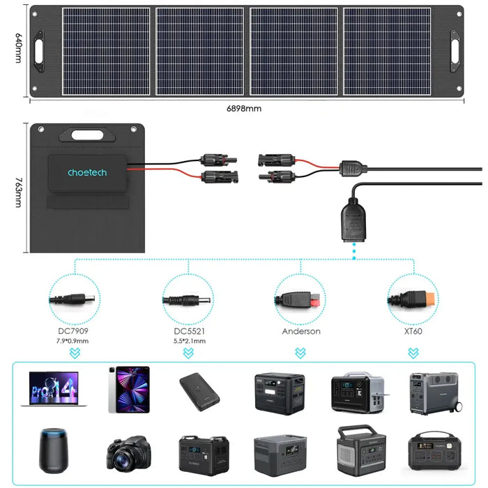 Choetech SC016 300W MC4 Solar Charger + MC4 Cable for XT60 / APP / DC5521 / DC7909 - Black - Cell phone USB