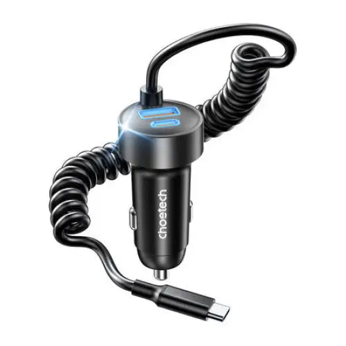 Choetech TC0030 65W 1C1A dual-port car charger with 1.2m spring cable - Car chargers<<<Car accessories<<<InnproXML