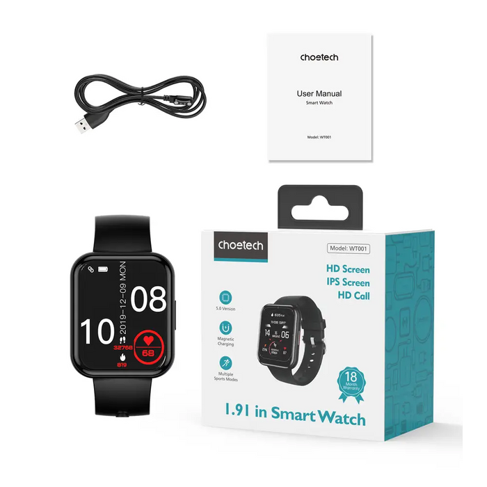 Choetech WT001 smartwatch with IP67 call answering function - black - Smart watch accessories<<<HurtelXML