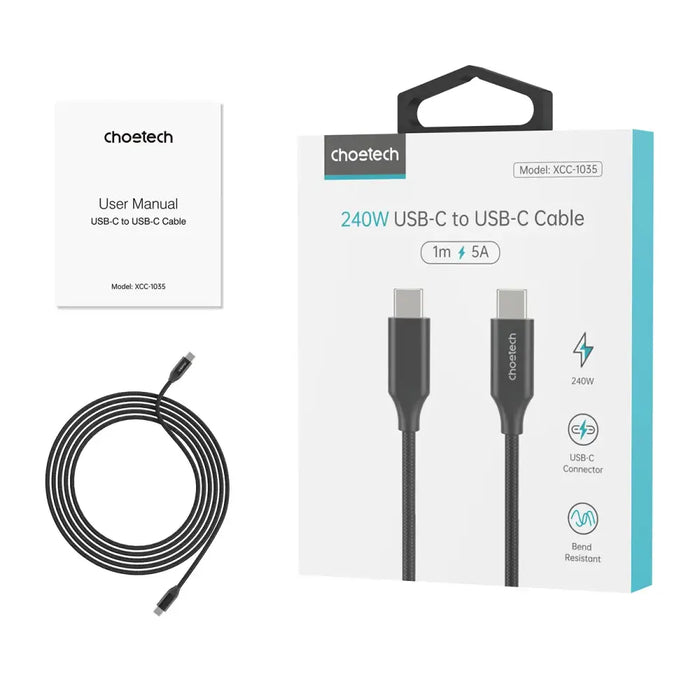 Choetech XCC-1036 USB-C - USB-C PD cable 240W 480Mb/s 2m - black - USB-C to USB-C<<<USB cables<<<GSM