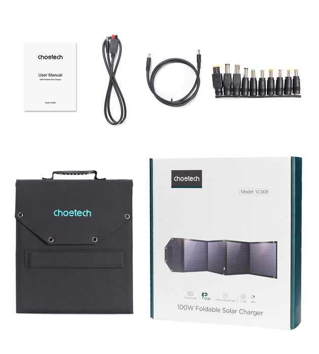 Choetech SC009-V2 solar foldable charger 100W USB-C / 2x USB-A PD QC - black