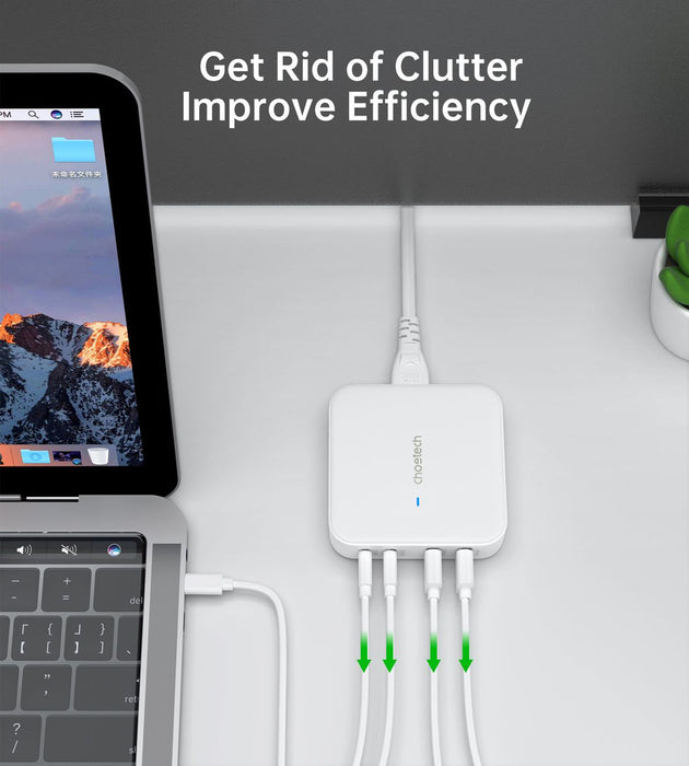Choetech PD8008 100W GaN fast charger 2x USB-A / 2x USB-C - white