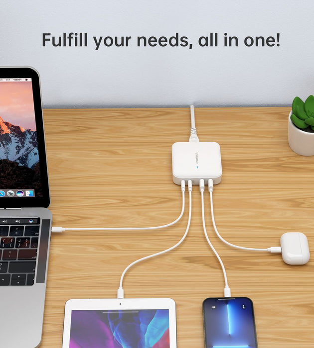 Choetech PD8008 100W GaN fast charger 2x USB-A / 2x USB-C - white