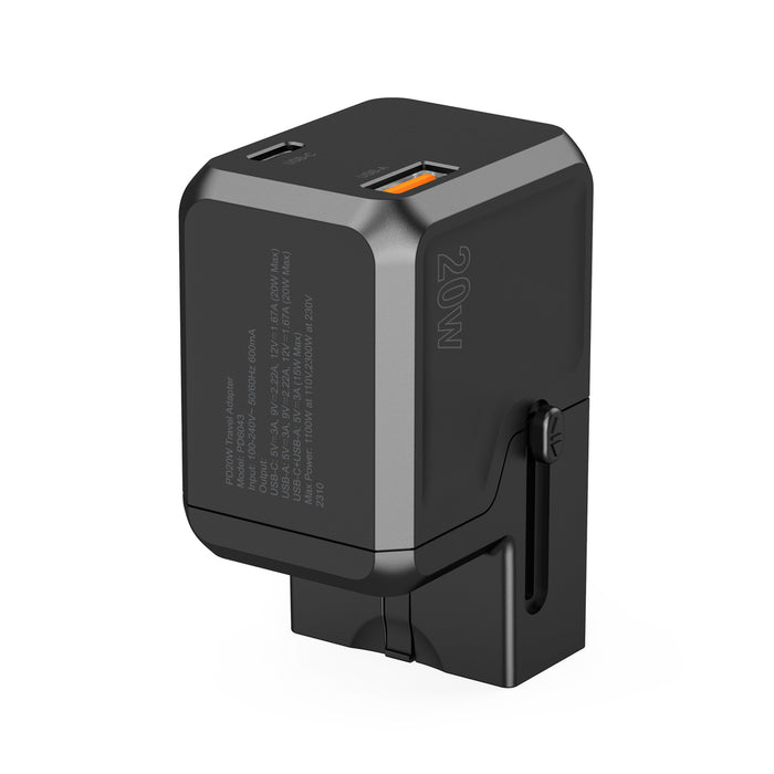 Choetech PD6038 USB-C USB-A PD 20W Travel Charger USA EU UK AU - Black