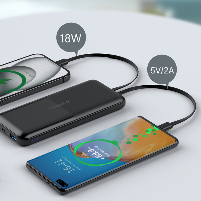 Powerbank Choetech B654 10000mAh 22.5W USB-A / USB-C / micro USB with built-in USB-C / Lightning cable - black