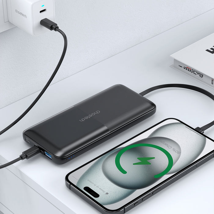Powerbank Choetech B654 10000mAh 22.5W USB-A / USB-C / micro USB with built-in USB-C / Lightning cable - black