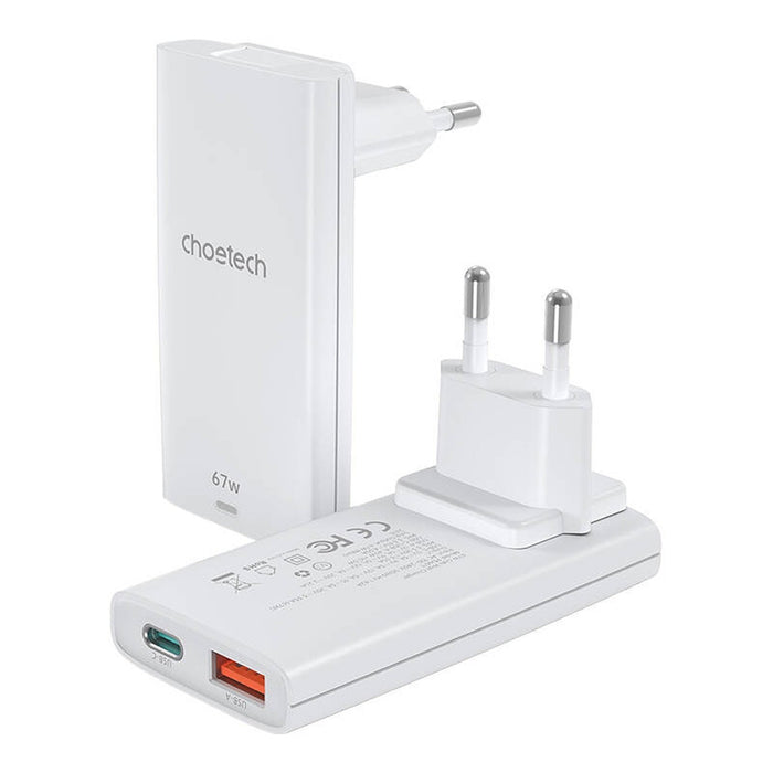 Choetech PD6011 65W GaN Ultra USB-C + USB-A Wall Charger - White