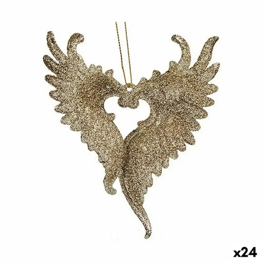 Christmas bauble Krist+ Champagne Plastic Glitter Angel Wings 12 x 13 x 2,5 cm (24 Units) - Декорация и