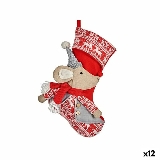 Christmas bauble Krist+ FG03-RG1119A Grey Polyester Mouse Christmas Stocking 31 x 5 x 48 cm (12 Units) - Декорация и