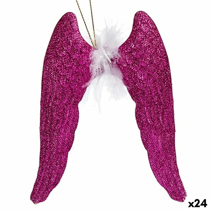 Christmas bauble Krist+ Fuchsia Plastic Glitter Angel Wings 12,5 x 15 x 2,5 cm (24 Units) - Декорация и