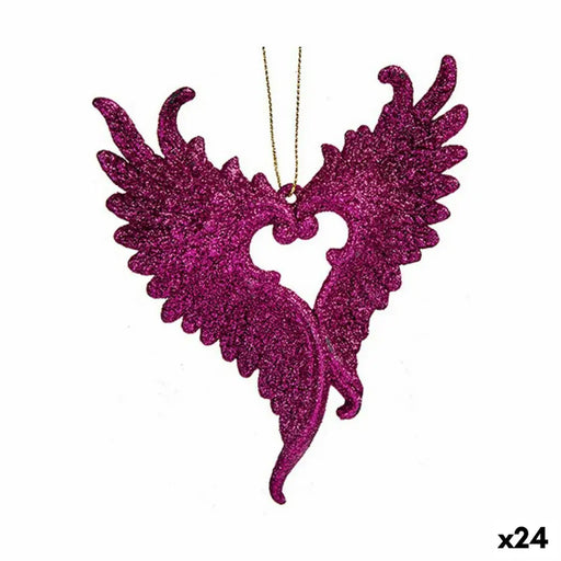 Christmas bauble Krist+ Fuchsia Plastic Glitter Angel Wings 12 x 13 x 2,5 cm (24 Units) - Декорация и Осветление<<<Дом
