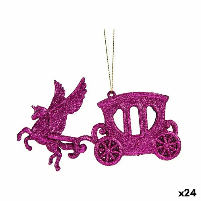 Christmas bauble Krist+ Fuchsia Plastic Glitter Magical Carriage 15 x 8,5 x 4,5 cm (24 Units) - Декорация и