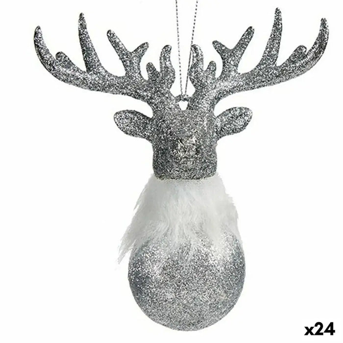 Christmas bauble Krist+ Silver Plastic Glitter Reindeer 13,5 x 15,5 x 7 cm (24 Units) - Декорация и Осветление<<<Дом