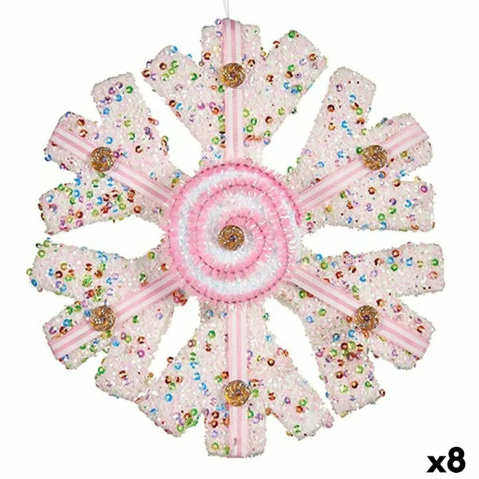 Christmas bauble Krist+ White Pink Snowflakes 17 x 6 x 17 cm (8 Units) - Декорация и Осветление<<<Дом