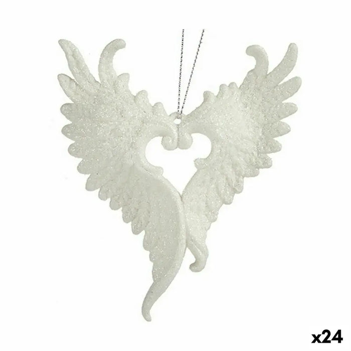 Christmas bauble Krist+ White Plastic Glitter Angel Wings 12 x 13 x 2,5 cm (24 Units) - Декорация и Осветление<<<Дом