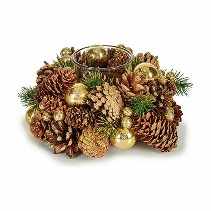 Christmas Candle Holder Brown Transparent Golden Glass Plastic 19 x 9 x 19 cm (4 Units) - Декорация и Осветление<<<Дом