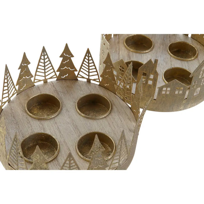 Christmas Candle Holder DKD Home Decor Golden Natural 16,5 x 16,5 x 8,5 cm (2 Units) - Декорация и Осветление<<<Дом