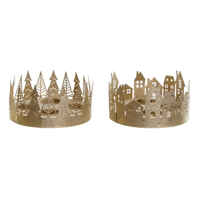 Christmas Candle Holder DKD Home Decor Golden Natural 16,5 x 16,5 x 8,5 cm (2 Units) - Декорация и Осветление<<<Дом