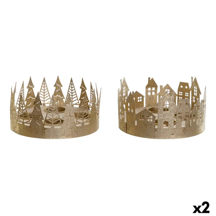 Christmas Candle Holder DKD Home Decor Golden Natural 16,5 x 16,5 x 8,5 cm (2 Units) - Декорация и Осветление<<<Дом