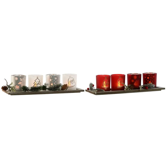 Christmas Candle Holder Home ESPRIT White Red 40 X 9 X 13,5 cm (5 Pieces) (2 Units) - Декорация и Осветление<<<Дом