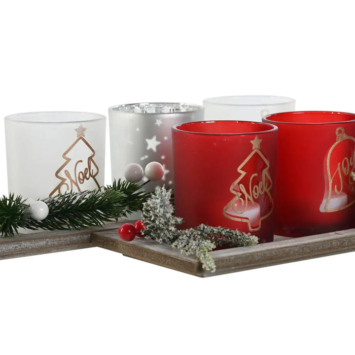 Christmas Candle Holder Home ESPRIT White Red 40 X 9 X 13,5 cm (5 Pieces) (2 Units) - Декорация и Осветление<<<Дом