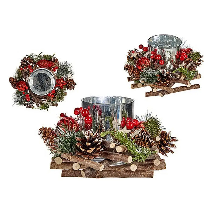 Christmas Candle Holder Red Green Silver Natural 20 x 11 x 20 cm - Декорация и Осветление<<<Дом
