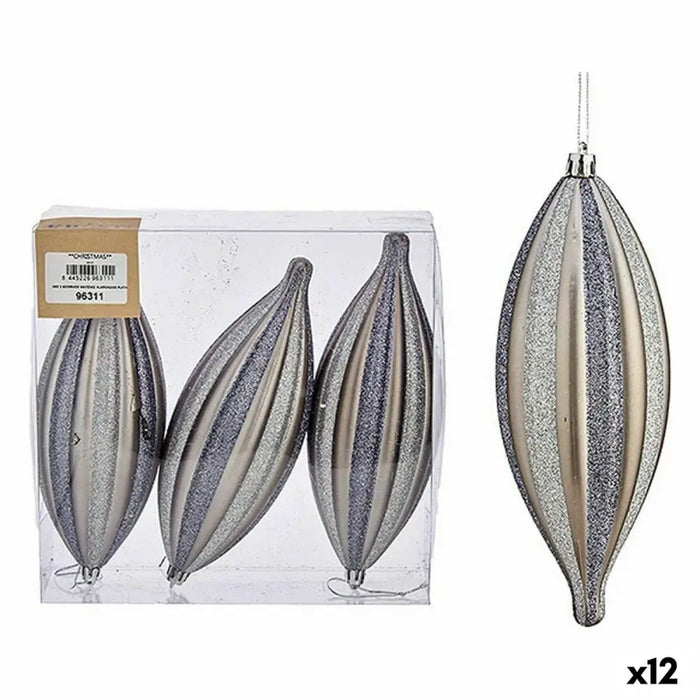 Christmas Decorations Set Krist+ Silver PVC Streched 3 x 3 x 18 cm 8,5 x 19 x 3 cm (12 Units) - Декорация и