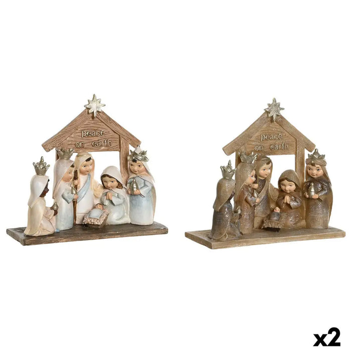 Christmas nativity set DKD Home Decor Blue Brown Golden Resin 17 x 7 x 15,5 cm 7 x 7 x 15,5 cm (2 Units) - Декорация и