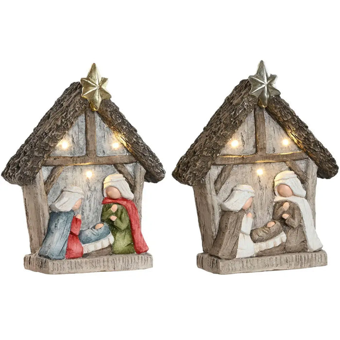 Christmas nativity set Home ESPRIT Green Grey Magnesium 27,5 x 10,5 x 34,5 cm (2 Units) - Декорация и Осветление<<<Дом