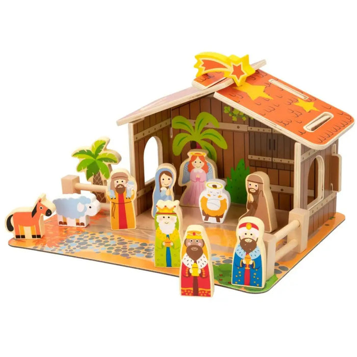 Christmas nativity set Woomax Wood 29,5 x 16,5 x 22 cm (20 Pieces) (6 Units) - Декорация и Осветление<<<Дом