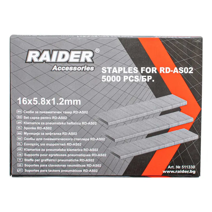 CLAMPS FOR PNEUMATIC TAKER 16X5.8 MM RAIDER RD-AS02 5000 PCS - Скоби и пирони за такери<<<Консумативи за