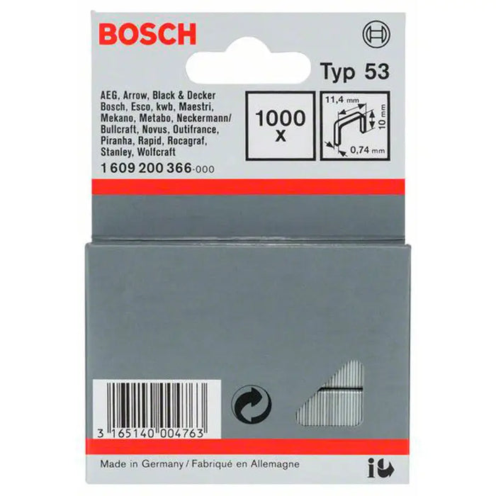 CLAMPS FOR TAKER TYPE 53 10X11.4 MM BOSCH 1000 PCS - Скоби и пирони за такери<<<Консумативи за
