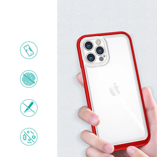 Clear 3in1 Case for iPhone 12 Pro Max Frame Cover Gel Red - Cell phone cases and covers<<<HurtelXML