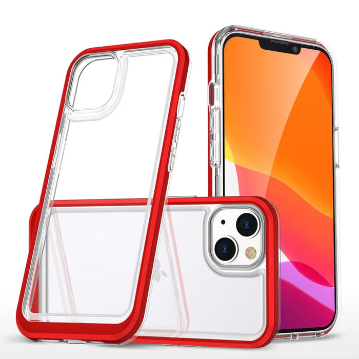 Clear 3in1 case for iPhone 14 silicone cover with frame red - Cell phone cases and covers<<<HurtelXML