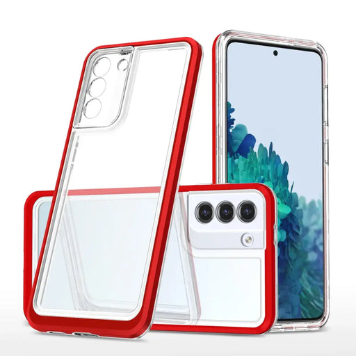 Clear 3in1 Case for Samsung Galaxy S21 5G Frame Gel Cover Red - Cell phone cases and covers<<<HurtelXML