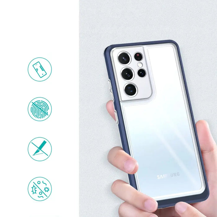 Clear 3in1 Case for Samsung Galaxy S21 Ultra 5G Frame Gel Cover Blue - Cell phone cases and covers<<<HurtelXML