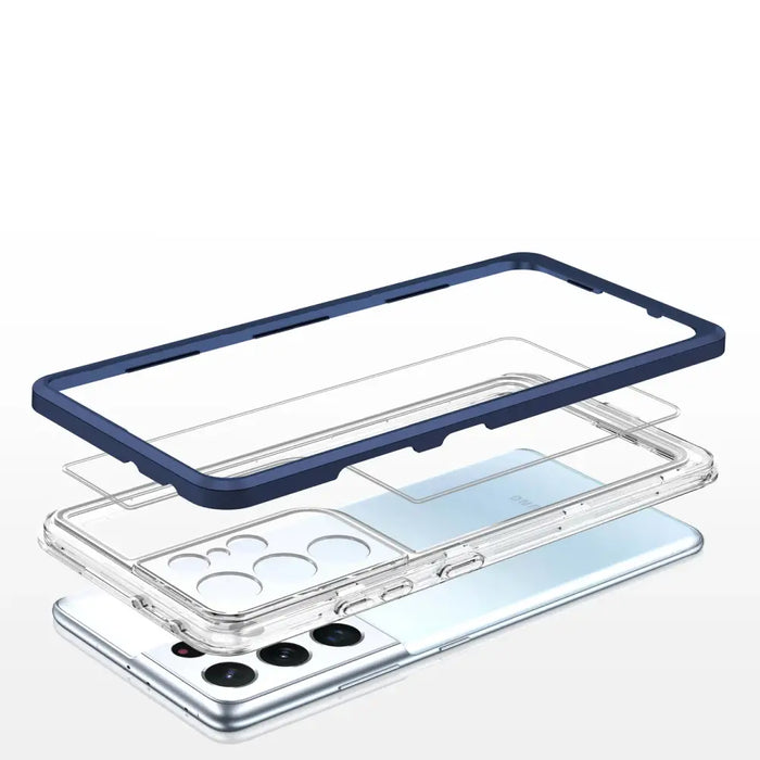 Clear 3in1 Case for Samsung Galaxy S21 Ultra 5G Frame Gel Cover Blue - Cell phone cases and covers<<<HurtelXML
