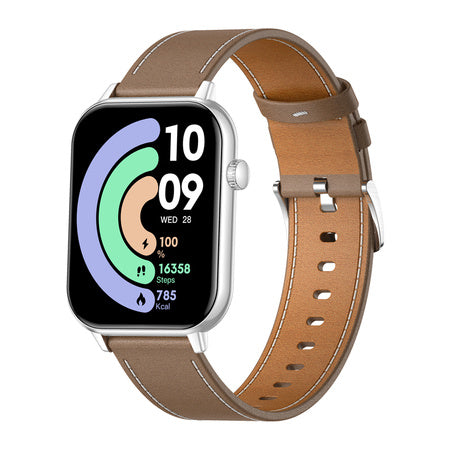 COLMI C28 Smartwatch – Silver + Brown Leather Strap