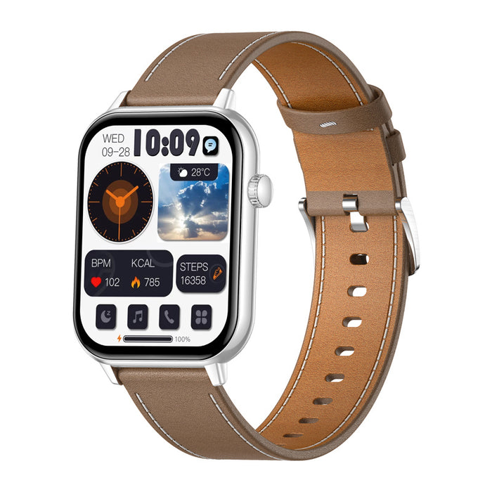 COLMI C28 Smartwatch – Silver + Brown Leather Strap