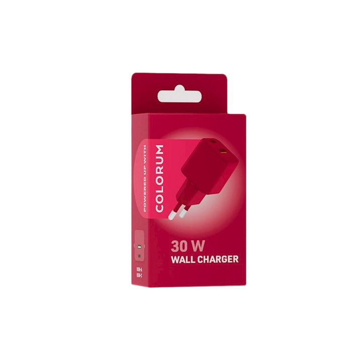 CHARGER 220V COLORUM USB-A/C 30W GAN RED USB A - 18 W, USB-C 30 W