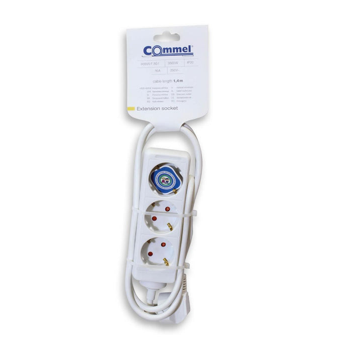 Commel power strip 3 sockets 1.4m white C0802