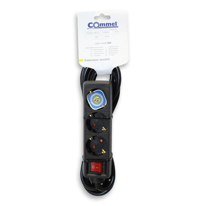 Commel power strip 3 sockets 3m button black C232-325