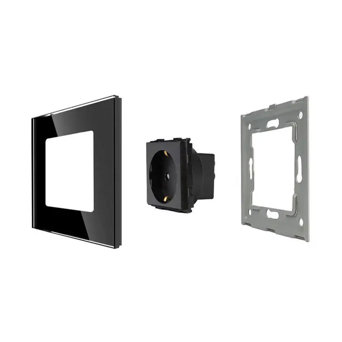 CONTACT WITH CHILD PROTECTION AND FRAME GLASS BLACK LUXON - Ключове и контакти<<<Електроматериали<<<Praktiker&&&Ключове